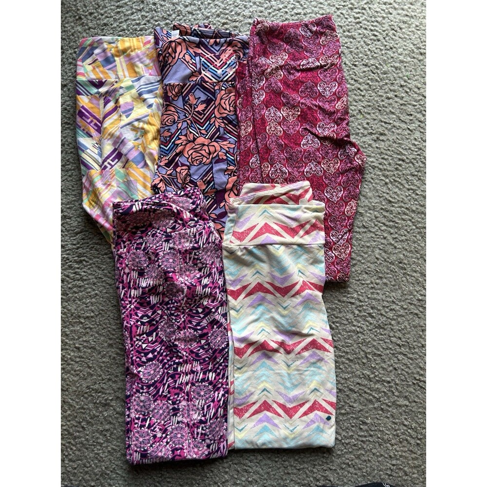 LuLaRoe LLR Lot Of 5 Ankle Leggings Sz ONE SIZE Pinks, Reds & Pastels Patterned